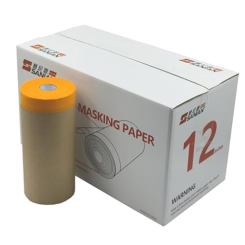 Papel de enmascarar precintado de pintor y cinta adhesiva en un rollo de papel Kraft, paquete de 8 unidades de 12 pulgadas x 65 pies (cada rollo)