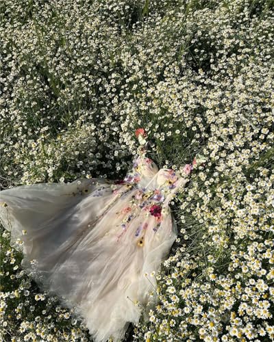 Fivsole Teen's 3D Flower Applique Prom Dress Short for Women Tulle Formal Gowns Floral Wedding Dress2