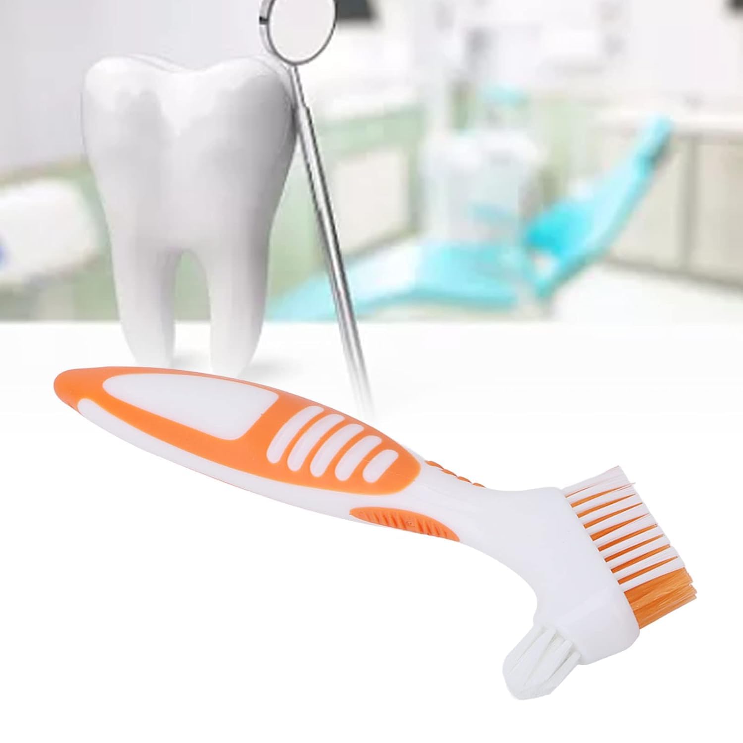 6 Stück tragbare Prothesenreinigungsbürsten – Mit mehrschichtigen Borsten und ergonomischem Gummigriff – Doppelseitige Bürsten für die gründliche – In 3 Farben erhältlich