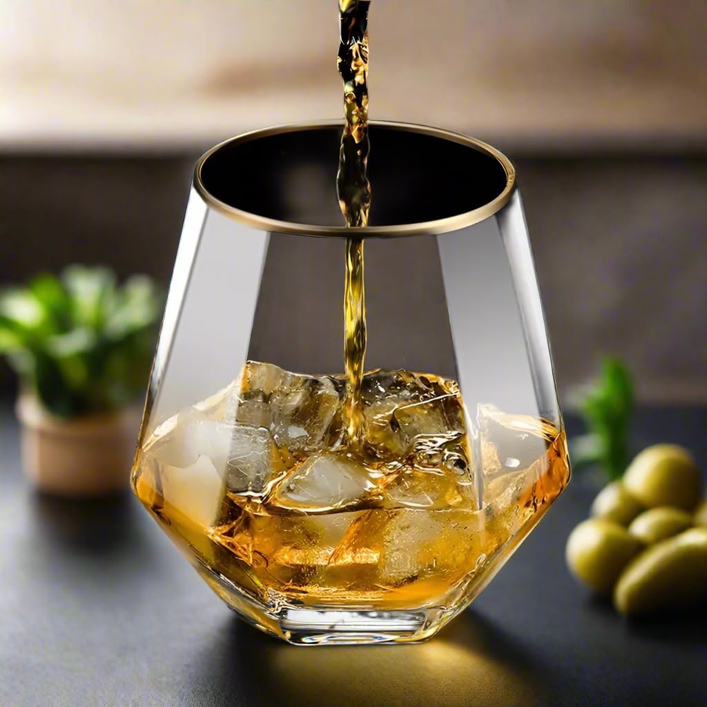 TTFM 30 Count Diamond Shaped Plastic Stemless Wine Glasses | Champagne Wine Whiskey Glasses | Disposable Wine Glasses | Shatterproof | 12oz Disposable Glasses Cups For Parties (GOLD) - Image 5