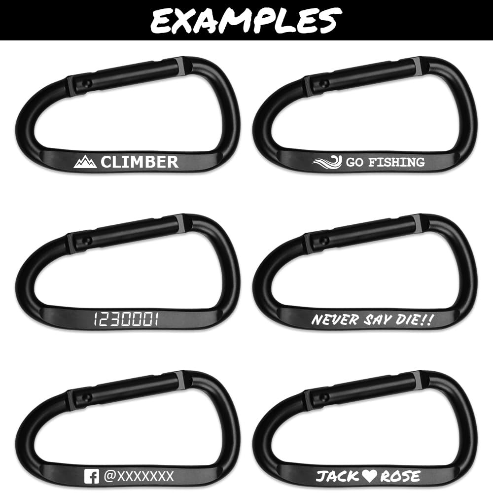 Pobsuier Custom Metal Carabiner Clip Personalized D-Shaped Spring Snap Hook Buckle Engraved Aluminum Alloy Key Ring for Outdoors Camping Hiking