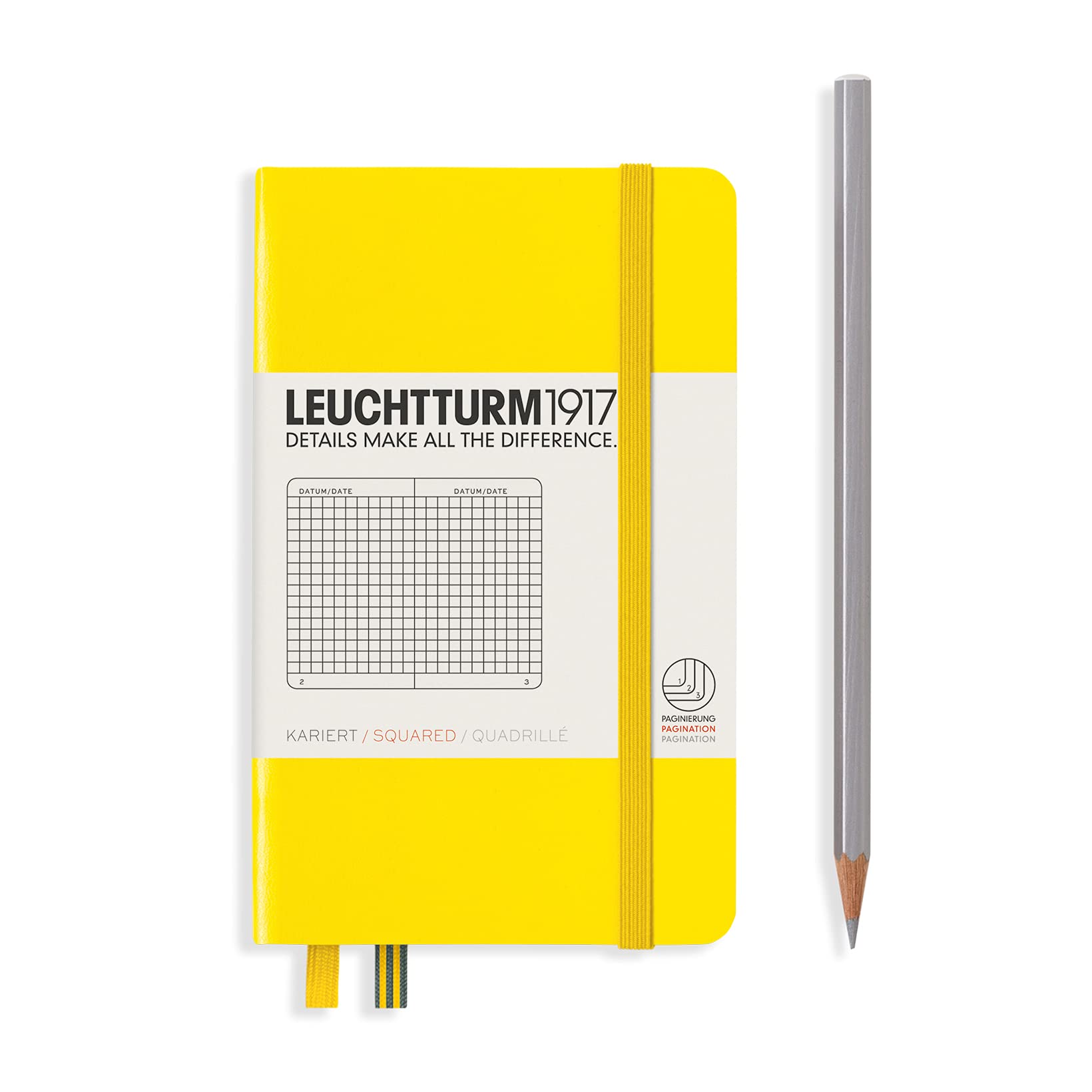 LEUCHTTURM1917344795 Notebook Pocket (A6), Hardcover, 187 numbered pages, Squared, lemon