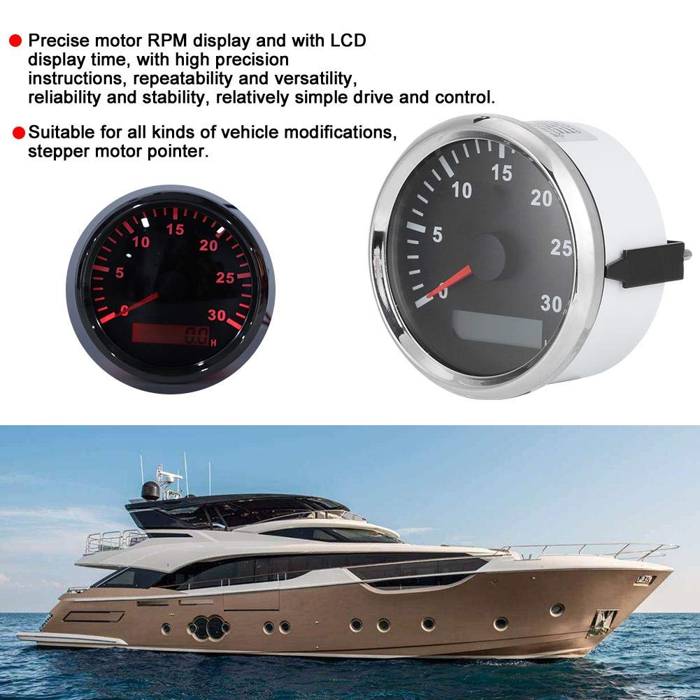 Tacómetro 85mm 12V/24V IP67 Sensor para barcos con pantalla LCD luz roja