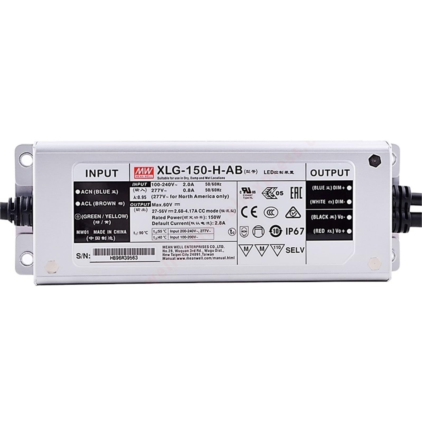 Fcarumiqp Xlg-150-H-Ab-150W Xlg-150-H-Ab ， 3 In 1 Dimming 150W/27-56V/1400-4170Ma Constant Power Mode Led Driver