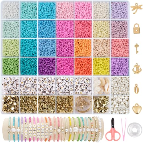RUBY 3mm Perlen für Armbänder Pastell, 28 Bunte Makkaron Matte Glasperlen zum Auffädeln Perlen zum Auffädeln, Mini Perlenset Charm Kit für DIY Bracelet Making Kit, Feiertage, Partys, Weihnachten