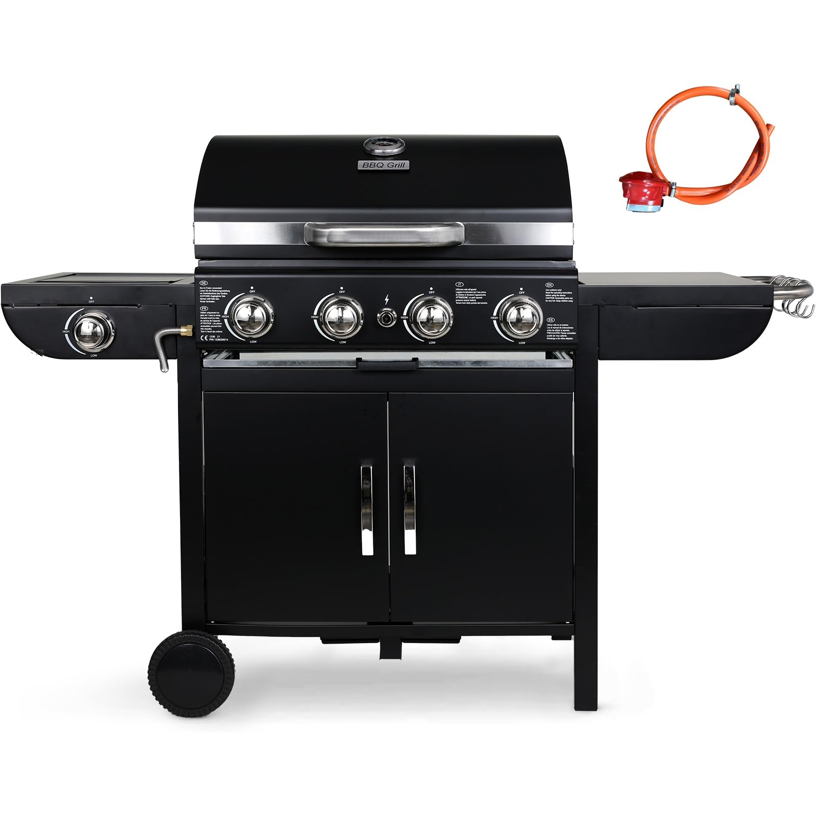 TLSUNNY 4+1 Burner Gas BBQ Grill with Side Burner, 48,000 BTU, Black
