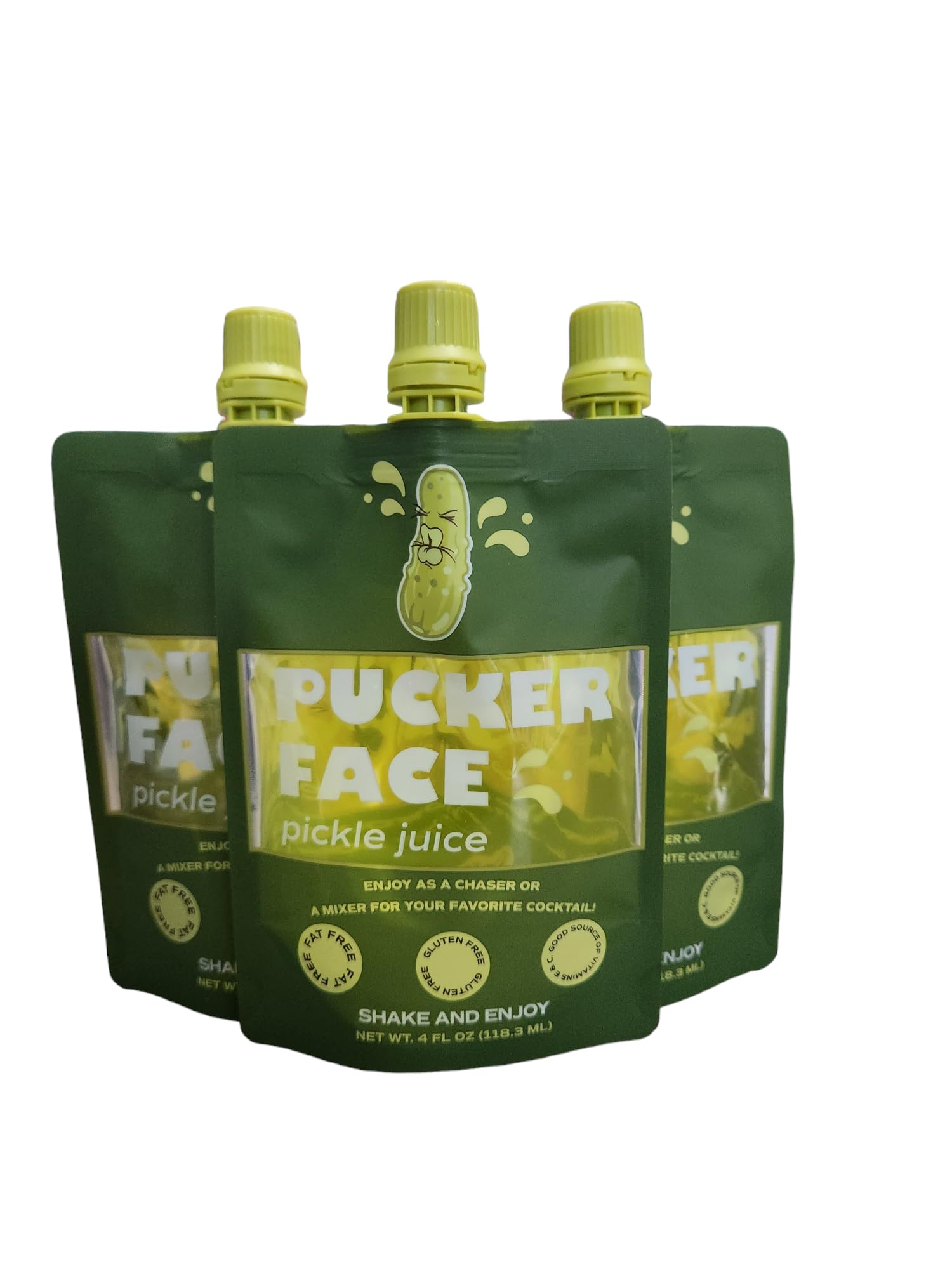 Pucker Face Pickle Juice 3 Pack Convenient Grab and Go Pouches, Stops Cramps, Rehydration, Pickle Shots, Marinades, Recipes, Sno-cones, Electrolytes, Workout Recovery