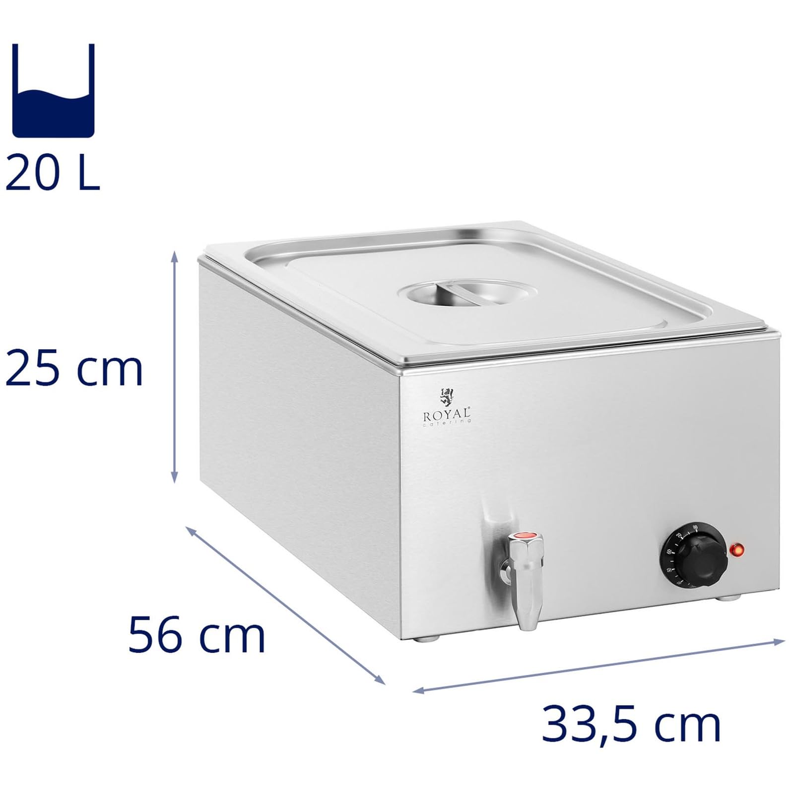 Royal Catering RCBM_GN1/1_1 Bagnomaria professionale 600 W 1 GN 1/1 Rubinetto di scarico