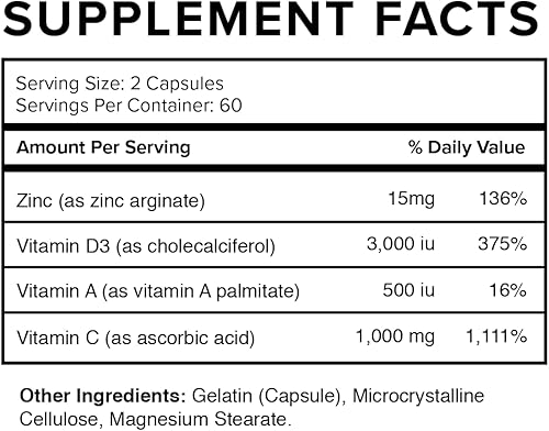 Miniatura 2 de Vatellia Life Immune Up Vitamina C, D3, A + Zinc de alta absorción, apoyo inmunológico, mejora la salud celular, defensa microbiana, 120 cápsulas