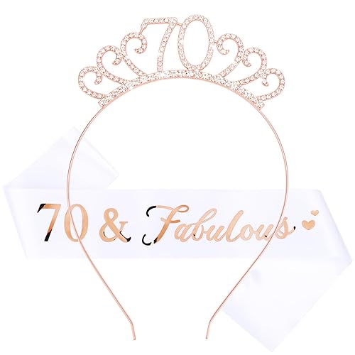 Miniatura 1 de CIEHER Corona de cumpleaños de 70 + banda de cumpleaños de 70 y fabuloso, decoraciones de cumpleaños de 70 años, regalos de cumpleaños 70 para