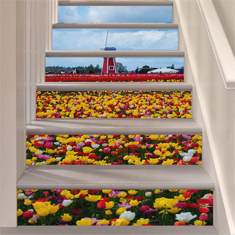 Naklejki Na Schody Mural Samoprzylepne1 Zestaw / 6 Sztuk Samoprzylepne Pcv Farm Flower Stickers Schody Dekoracyjne Naklejki Przeciwporostowe Schody Naklejki Naklejki Ścienne Naklejki Podłogowe