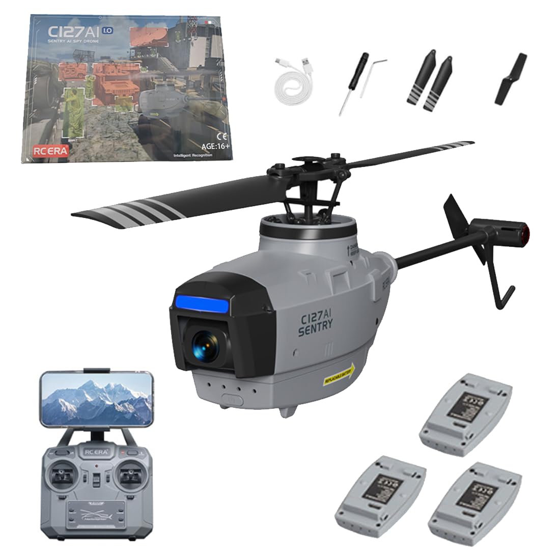 NULA C127AI RC Helicopter Toy with 1080P Camera, 2.4G RC 4CH 6-Axis Gyro Black Hornet Scout Drone Single-Rotor Brushless Helicopter for Beginner Adults Optical Flow Positioning -RTF Version