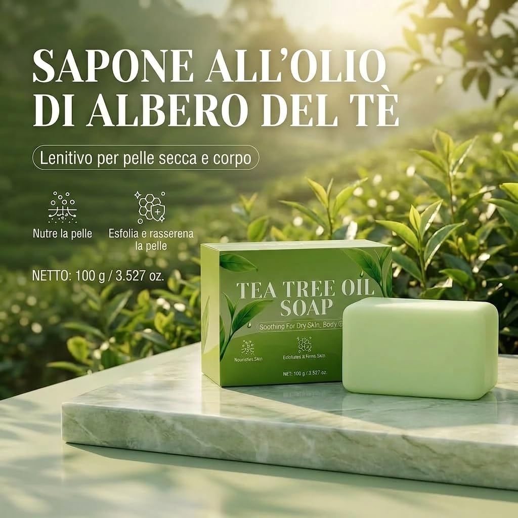 Aqvera Sapone Micosi—Sapone Detergente Quotidiano Al Tea Tree Per Viso Corpo E Mani Con Schiuma Ricca Per Uso Quotidiano (4 PCS)