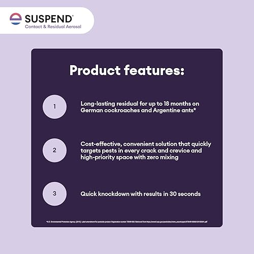 Miniatura 7 de Suspender el contacto de aerosol y aerosol residual de 13.5 onzas  mata cucarachas, hormigas, garrapatas, arañas y más, en interiores y exteriores,