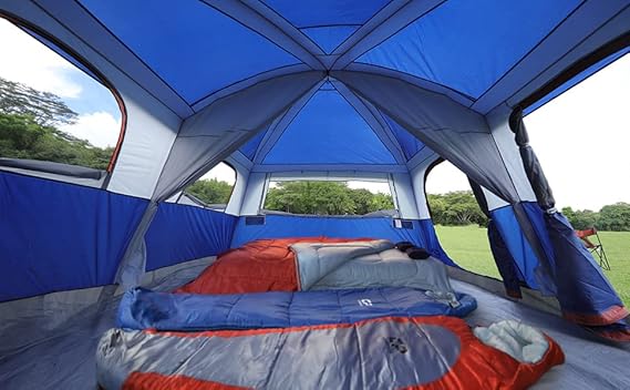 CAMPROS CP Tent 9/12 Person Camping Tents, 2/3 Room Weather Resistant Family Cabin Tent, 6 Large Mesh Windows, Double Layer, Divided Curtain for Separated Room, Portable with Carry Bag