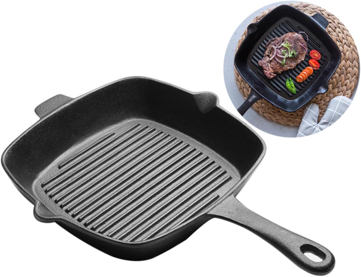 Square Cast Iron Grill Pan Non Stick Frying Pan for Electric Stove Top