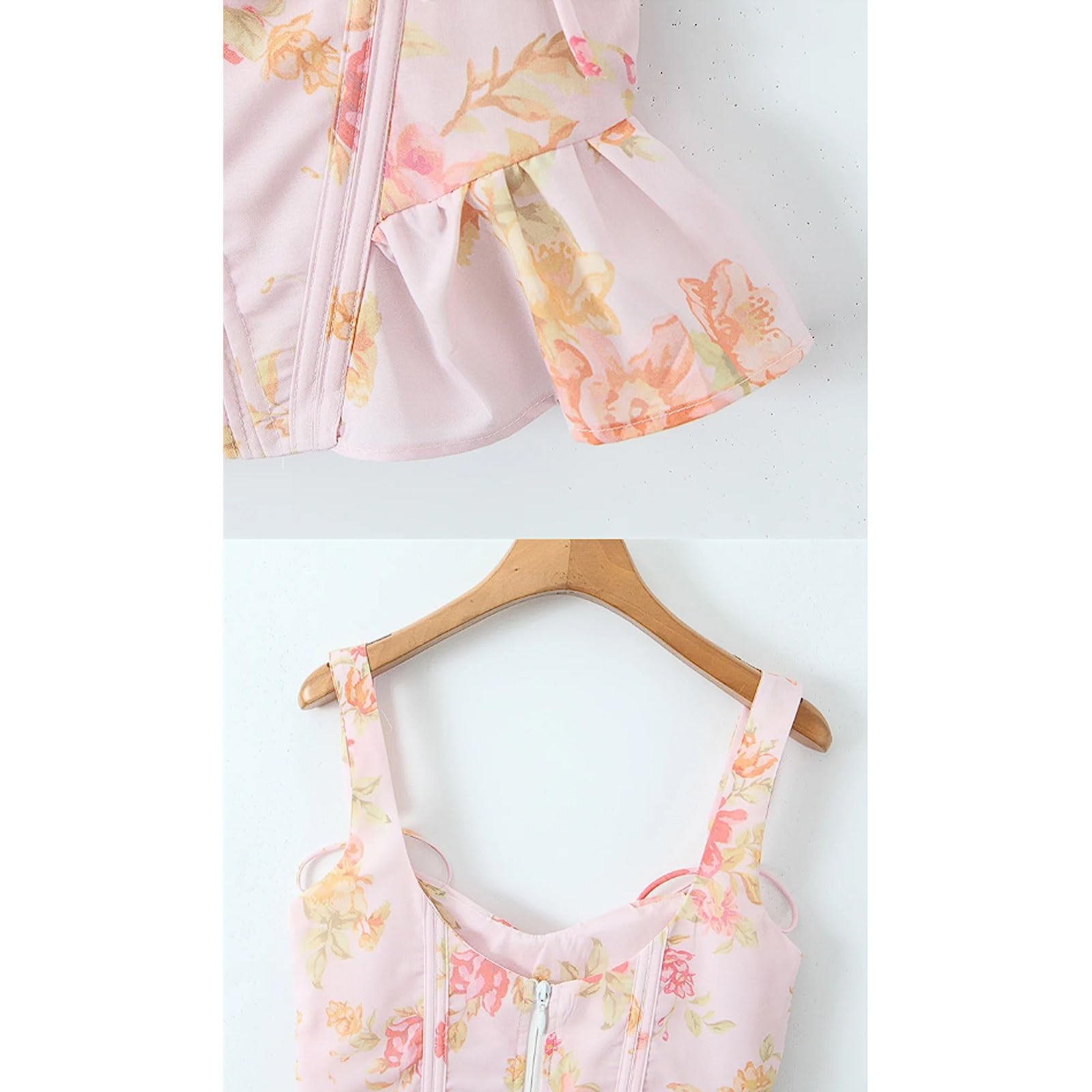 Camiseta sin Mangas for Mujer, Top Corto con Estampado de diseñador, Ajustado a la Cintura, Borde Volantes, for Primavera y Vacaciones en Playa