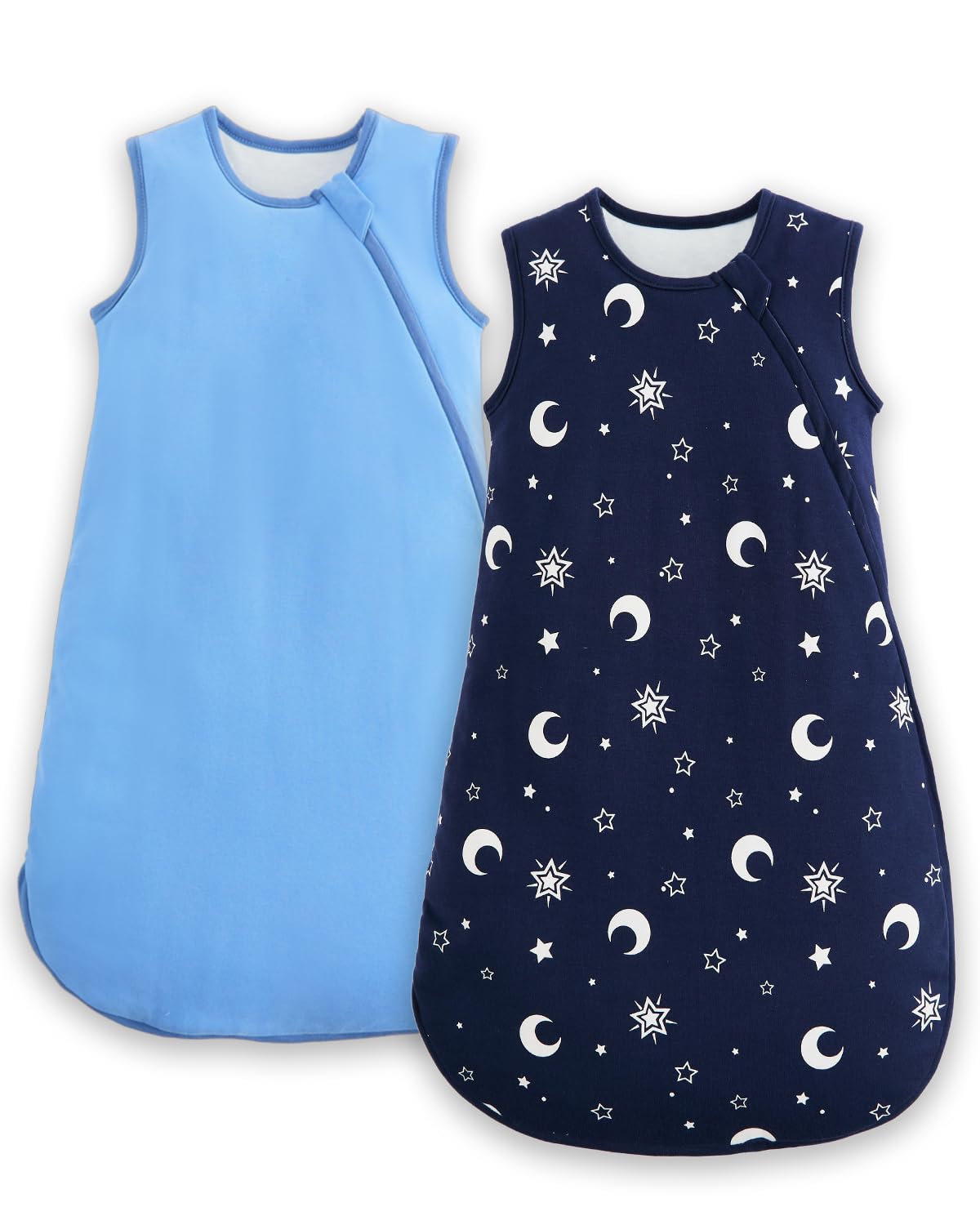 JiAmy 1.0 TOG Baby Schlafsack 2er Pack mit J-förmigem Doppelreißverschluss, Baumwoll Babyschlafsack für Navy Stern 0-6 Monate