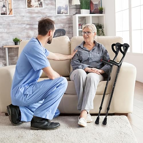 FUSHIDE Forearm Crutches, Lightweight Elbow Crutches, Folding Crutches Walking, Crutch for Adults, Lame People, Rehabilitant, Aluminum, 10-Level Adjustable Height,1 Pair - Thumbnail 2