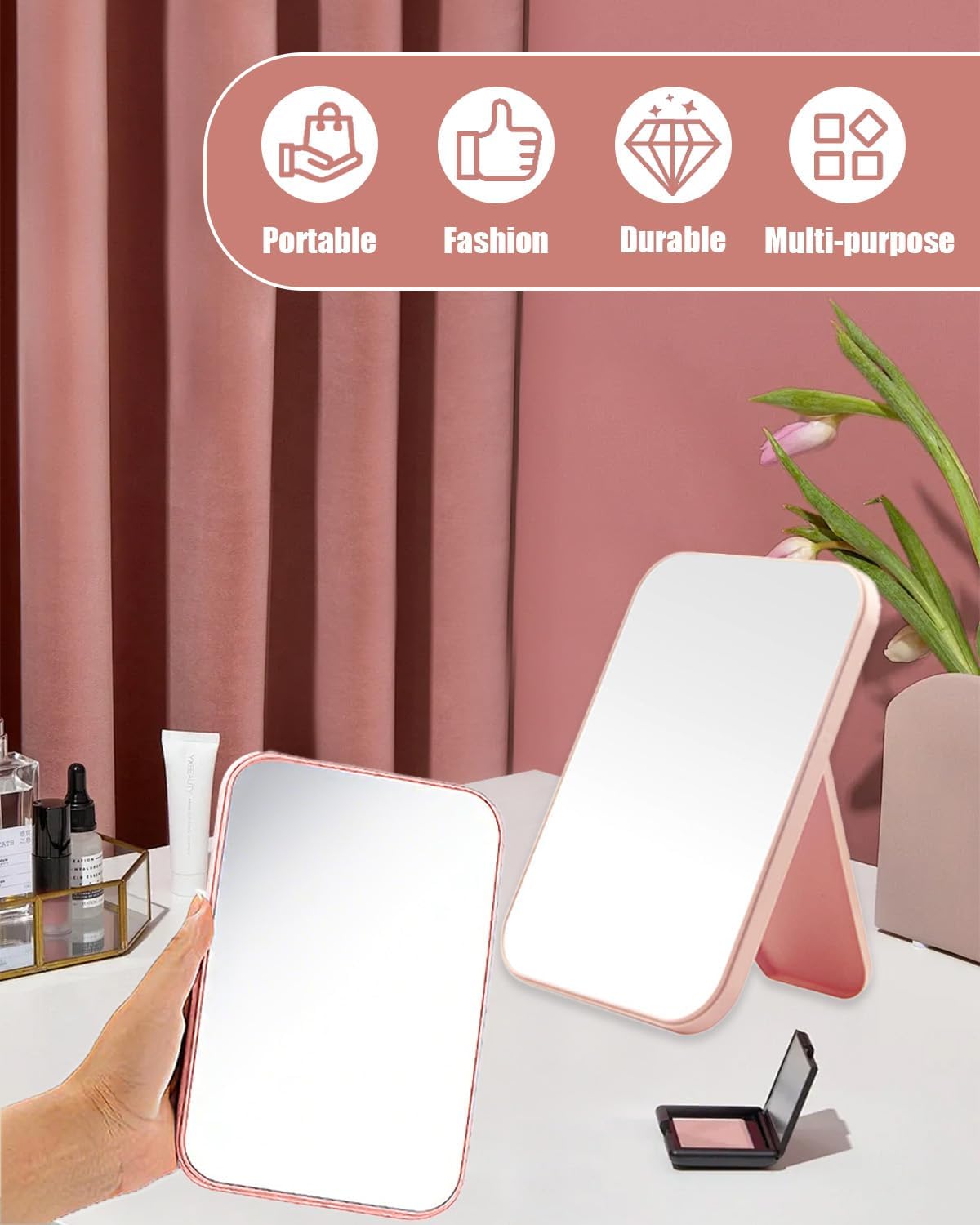 Foldable Mirror, 20 Pack Desktop Makeup Mirror Simple Folding Makeup Mmirrors with Stand for Spa Party, Girl, Women, Beauty, 4 Color