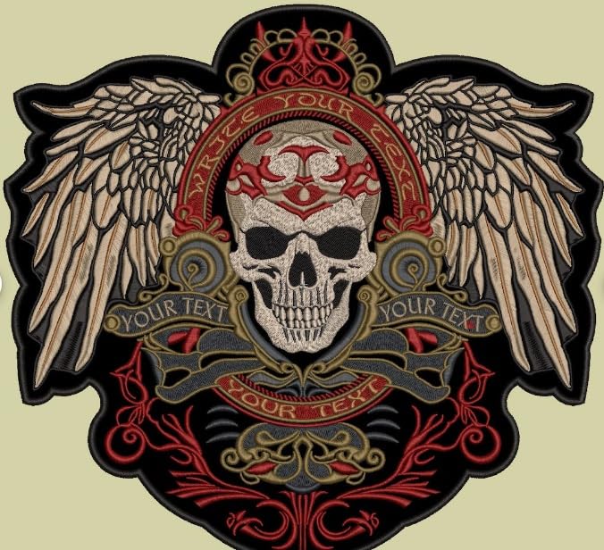 skull Embroidery File Skull Symbol coat of arms patch badge for biker Machine Design Big and small Patch Jacket hight 12 inch