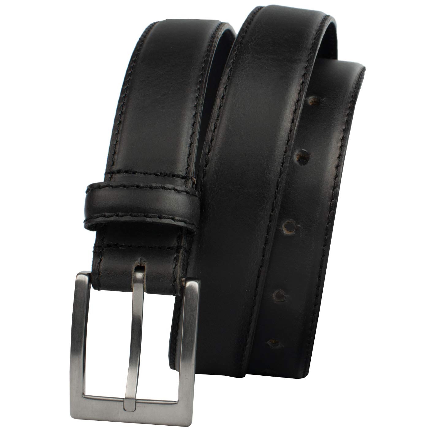 Silver Square Titanium Belt - Genuine Full Grain Leather Belt with Certified Nickel Free Titanium Buckle