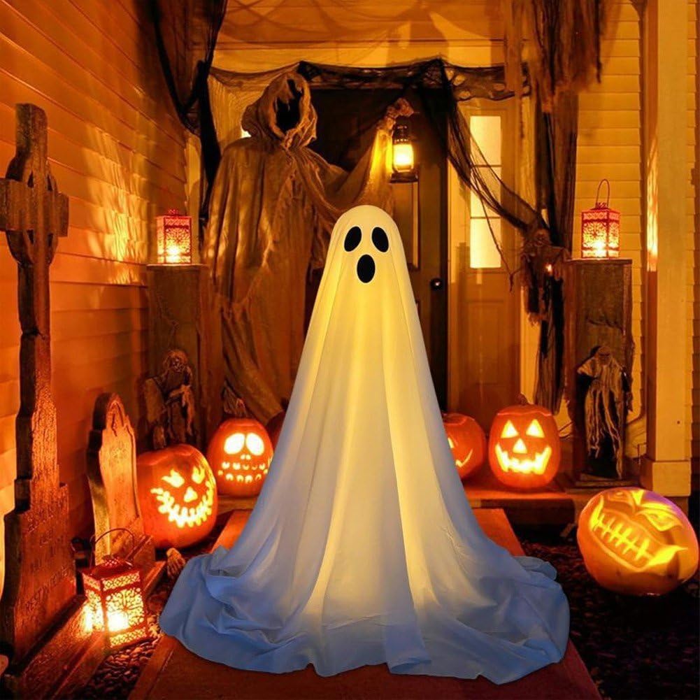 Świecący duch na Halloween, upiorny duch, dekoracja na Halloween ze sznurkami na baterie, dekoracje duchów na podwórko przed ganek, trawnik, 2 szt