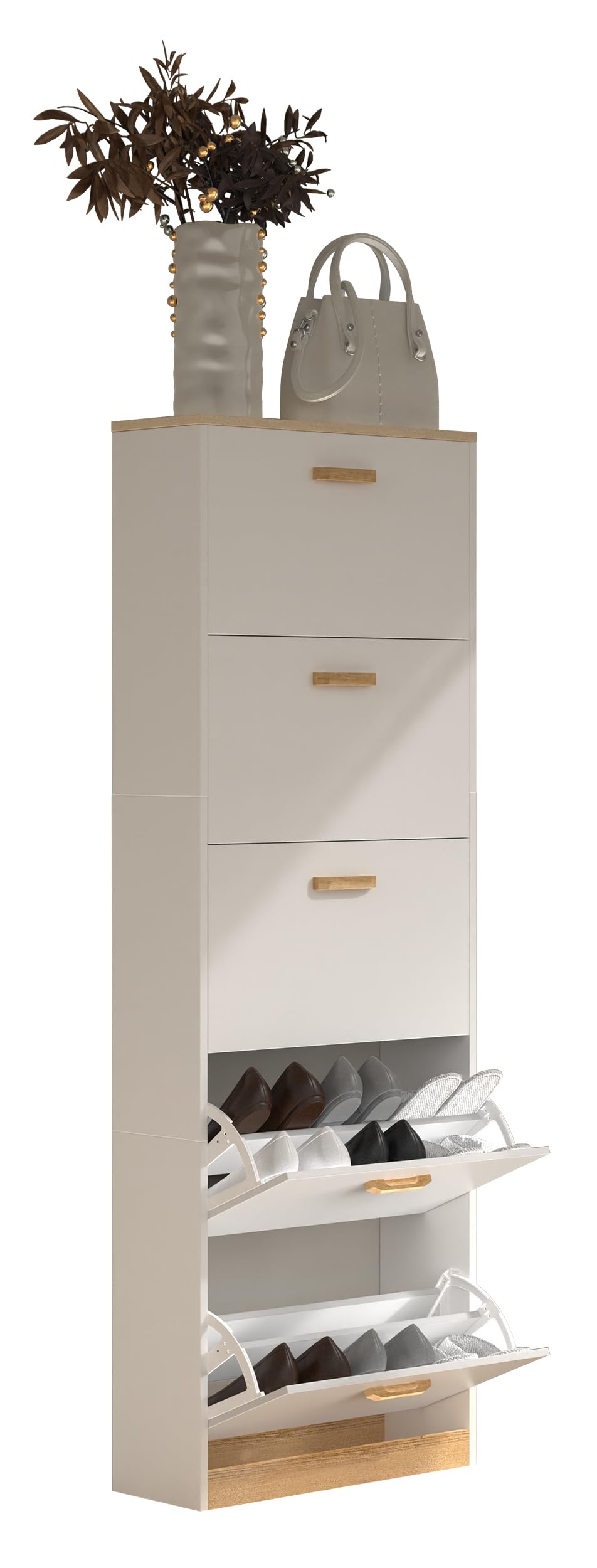 Holz Regal Kipper Schuhregal Schuhschrank Schuhkipper 5 Klappen Halom XL