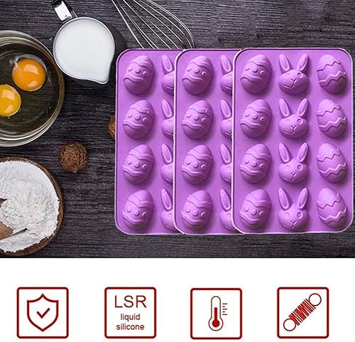 Miniatura 4 de BAOLA Moldes de caramelo de chocolate con 12 cavidades, molde de silicona para fondant de huevo de Pascua para decoración de pasteles, suministros