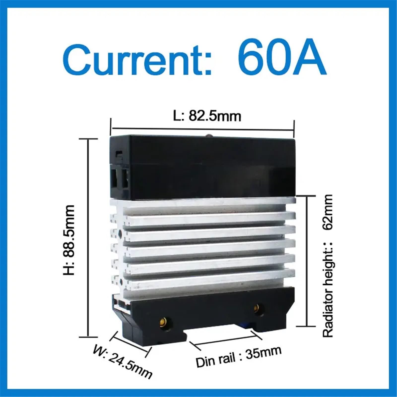 1 Uds 10A 25A 40A 50A 60A 80A relé monofásico SSR de estado sólido con disipador de calor relé Industrial montaje en Riel DIN(DC - AC,60A)