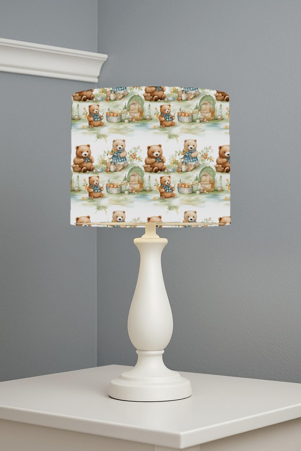 Cozy Bear Picnic lightshade – 20 x 18.5cm Table Drum Shade | E33BB8
