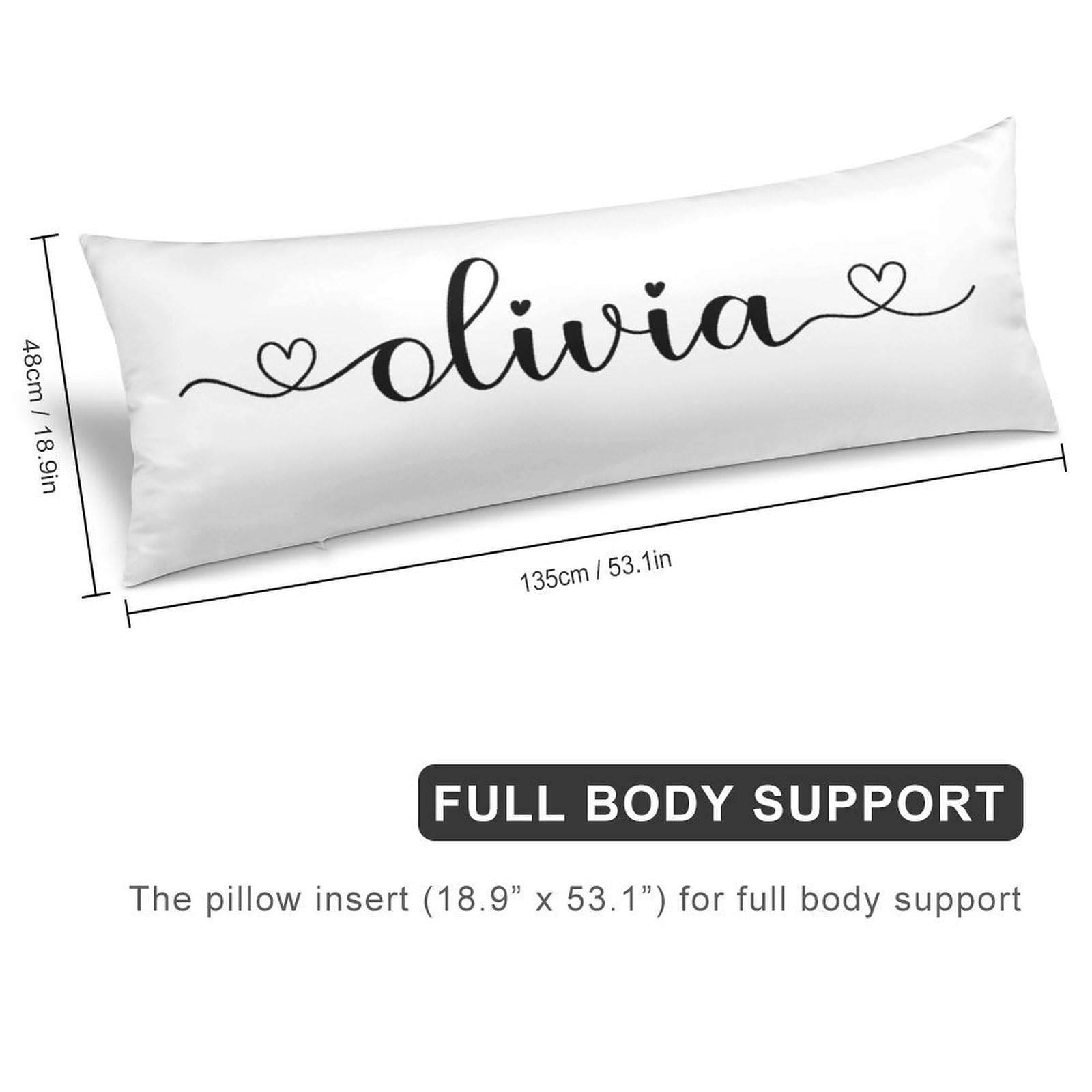 Personalized Kids Name/Last Name Body Pillowcase 20x54 Couple Wedding Gift Long Body Pillow Cover with Zipper Custom Birthday Gift for Mom, Best Friend, Nanny, Aunt, Her