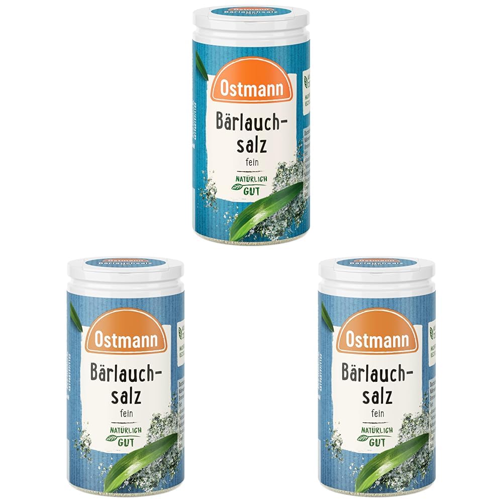 Ostmann Gewürze - Bärlauchsalz | Ideal zu herzhaften Gemüse oder Fleischgerichten | Recyclebare, nachfüllbare Streudose | 65 g im Streuer (Packung mit 3)