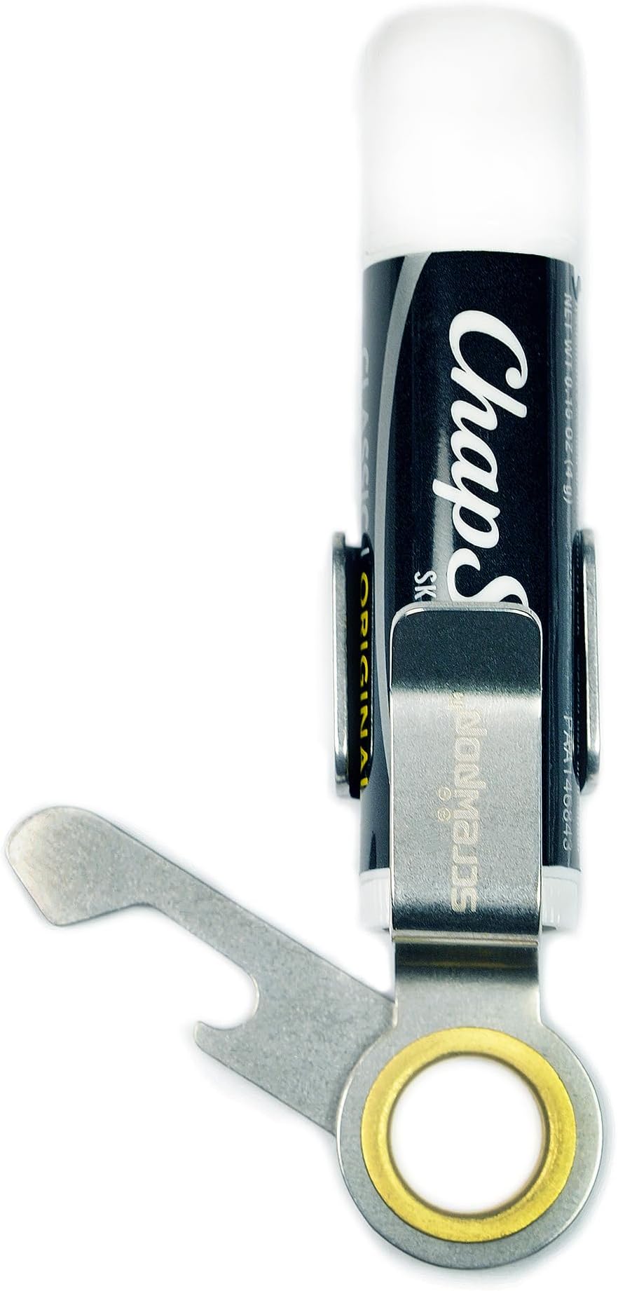 Chapstick Holder Built-to-Last for Keychain and Carabiner Attachment with Swing-Out Bottle Opener Stainless Steel