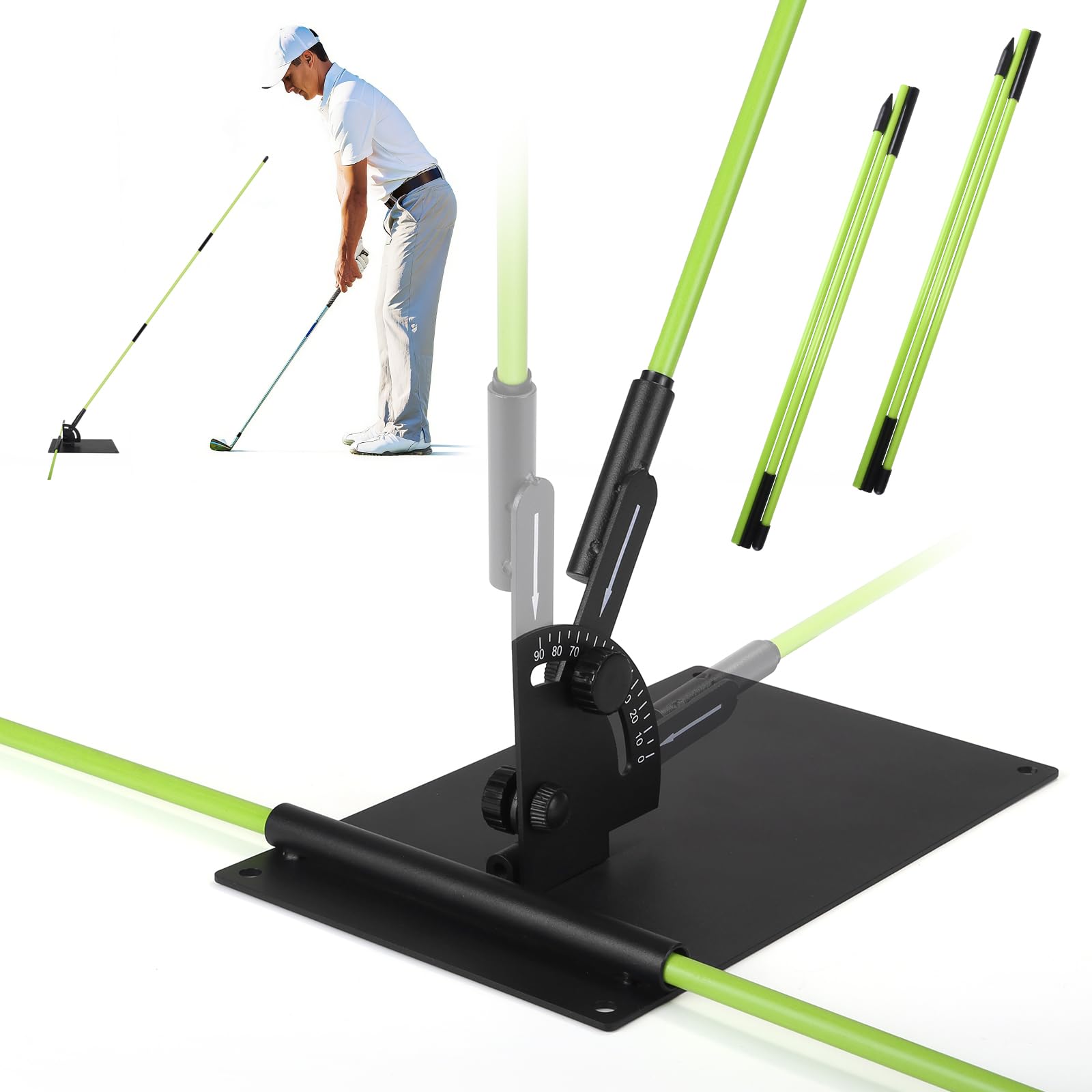 Adjustable Golf Alignment Stick Holder, Golf Training Aid with 48" Collapsible Alignment Sticks for Aiming, Putting, Swing Trainer, Golf Accessories Suitable for Golf Backyard Practice