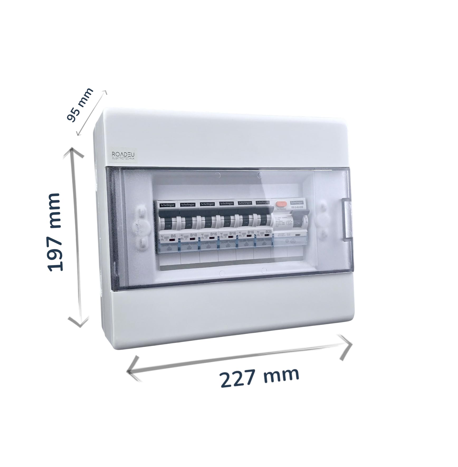 RoadEu - Aufputz Sicherungskasten 8 Module FI 40A 30mA C6 C10 3xC16 Klingel