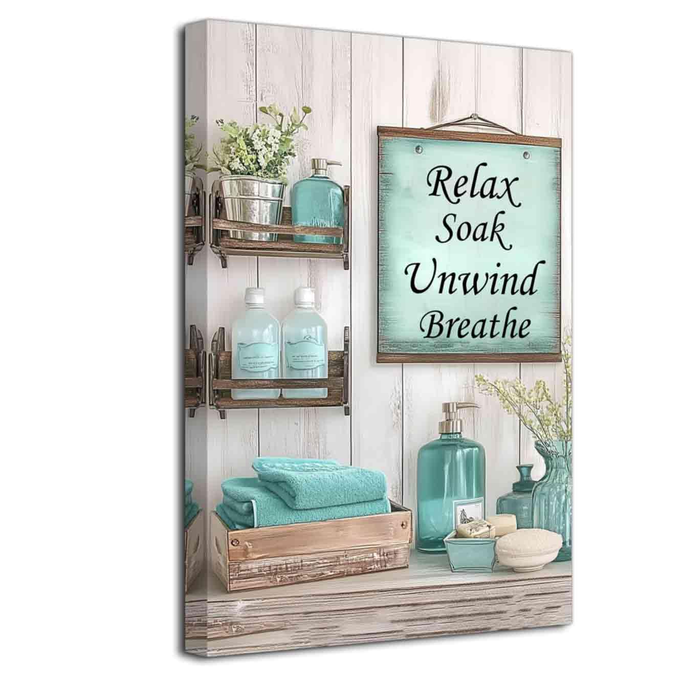 ZXHYWYM Teal Bathroom Wall Art Bathroom Pictures Rustic Farmhouse Sign Poster Towel Flower Bottles Painting Prints Toilet Laundry Powder Room Decor Framed (Teal, (24" x 36"))