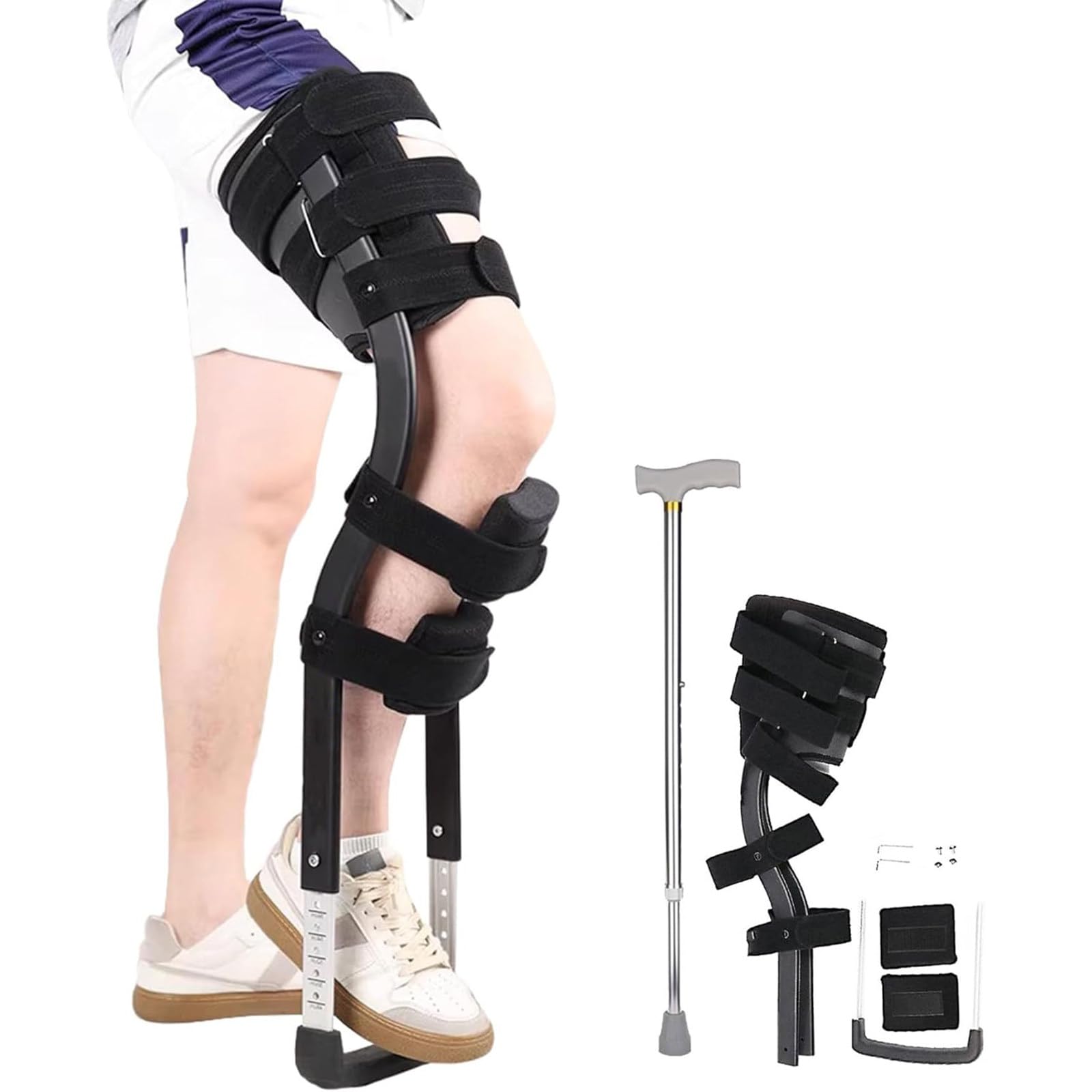 Stambella per Ginocchio a Mani Libere, Stampelle Regolabili per Ginocchia a Mani Libere, Stampella Antiscivolo, Ausilio per La Mobilità in Alluminio Leggero Ed Ergonomico