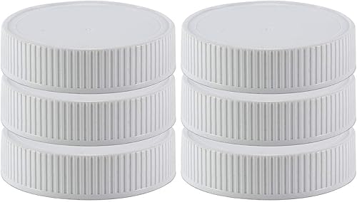 Pinnacle Mercantile Tarro de plástico Mason de boca regular con tapas blancas atornilladas, paquete de 6 tapas de almacenamiento de tarros de tamaño