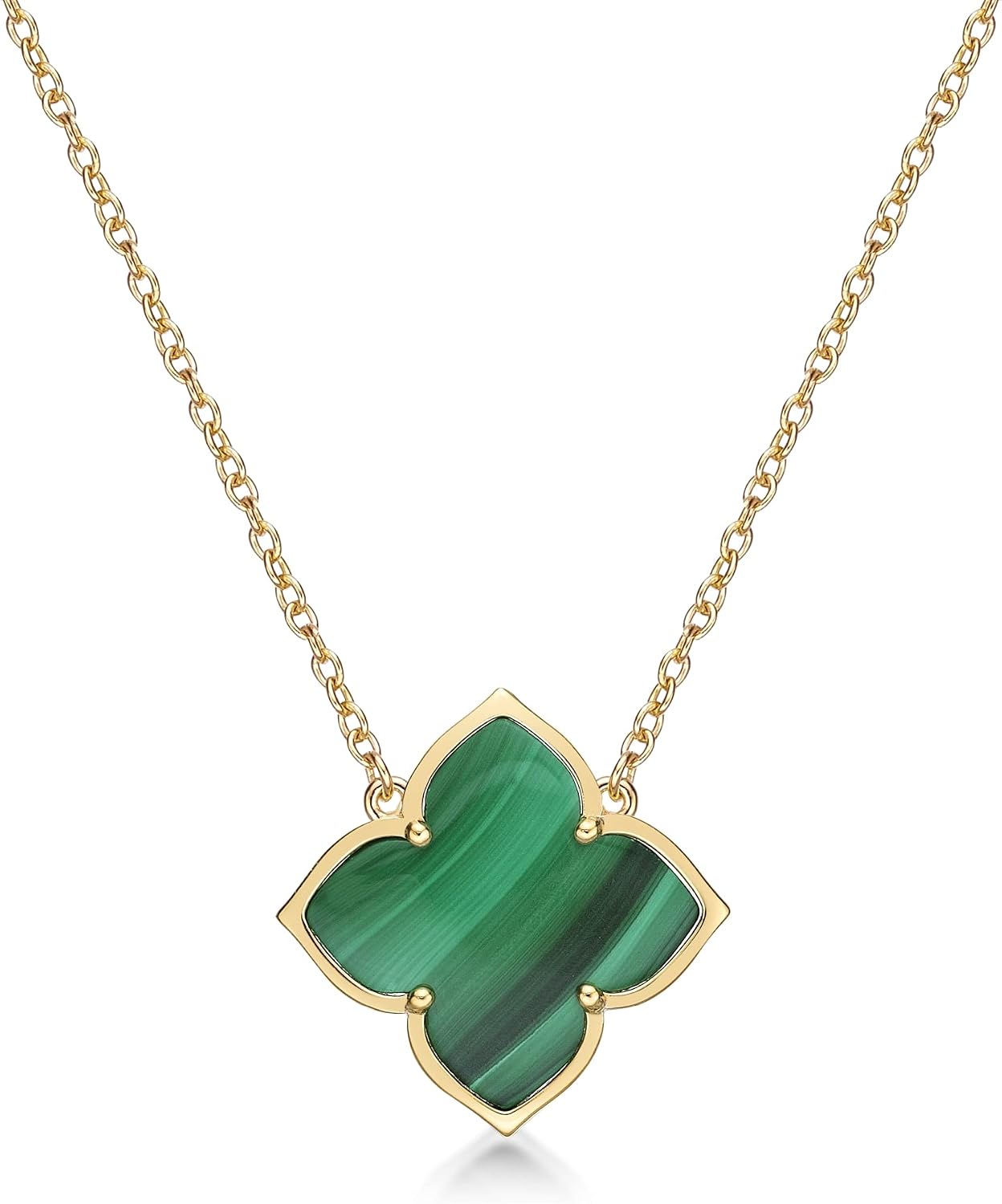 Lavari Jewelers Mother of Pearl or Malachite and Cubic Zirconia Flower Pendant Necklace for Women in 925 Sterling Silver with Rose or Yellow Gold Plating on 16 to 18 Inches Long Adjustable Chain