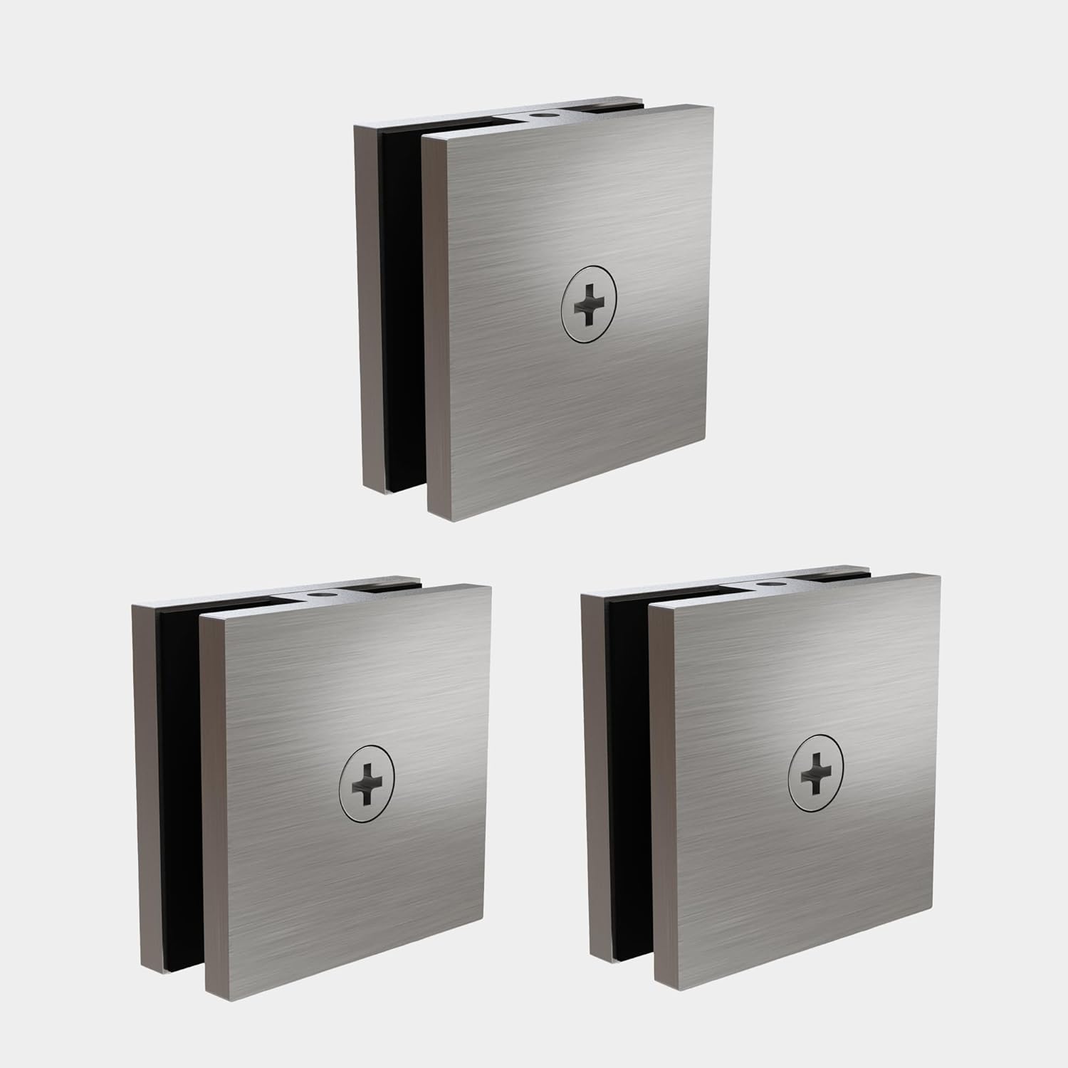 Glass Clamp, 3 Pcs Glass Shelf Bracket for 5/16"-3/8"（8mm-10mm） Tempered Glass, SUS304 Stainless Steel Shower Glass Railing Clamps Glass Clip for Balustrade Handrail Glass Holder (Brushed Nickel)