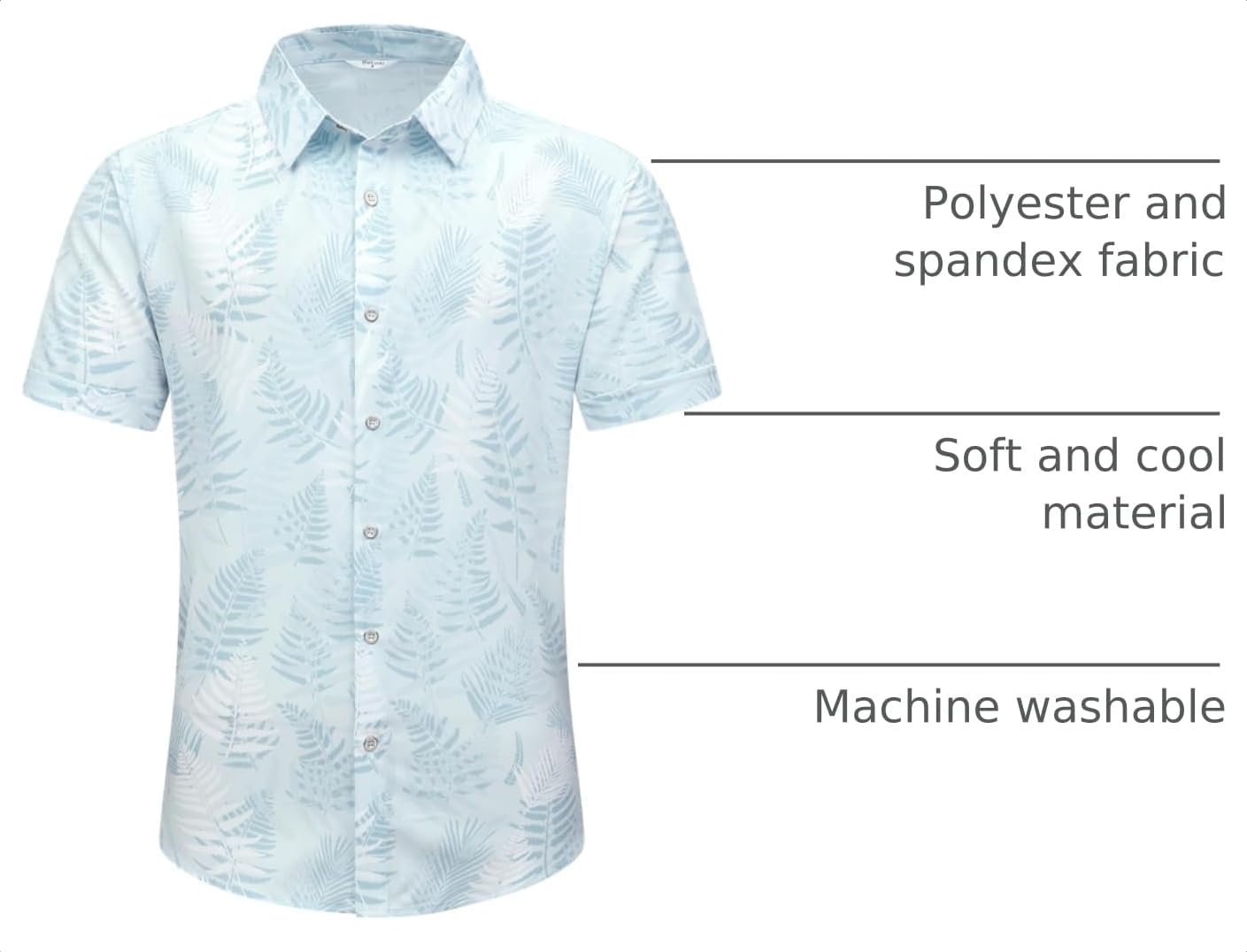 SheLucki Hawaiian Shirt for Men, Unisex Summer Beach Casual Short Sleeve Button Down Shirts, Printed Palmshadow Clothing image 4