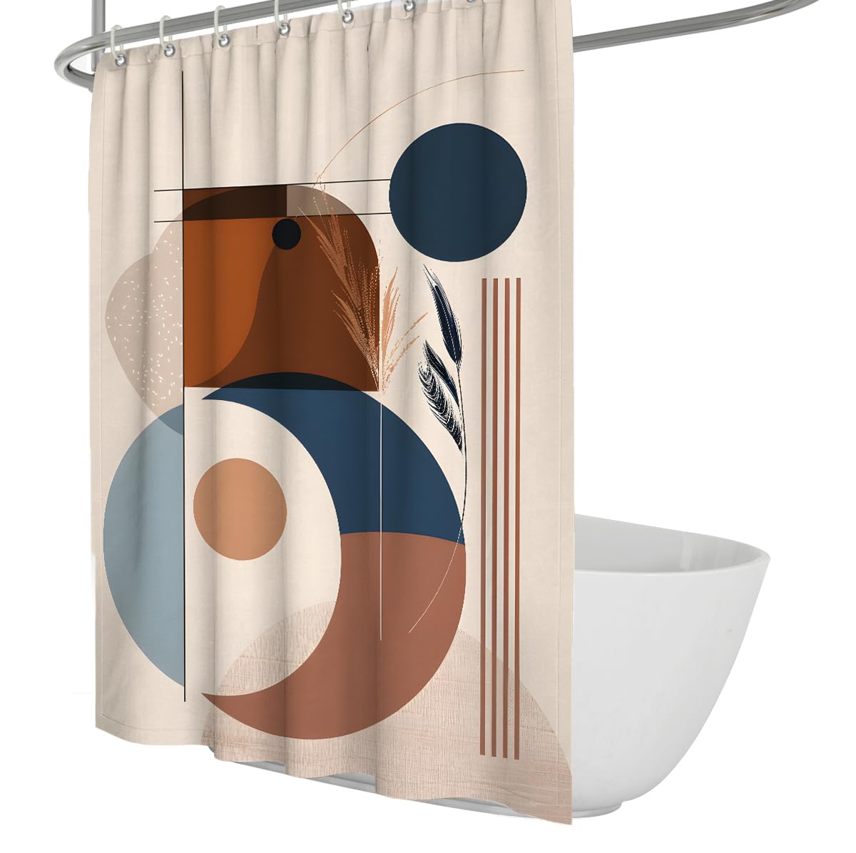 UIRINGART Botanical Shower Curtains W120xL180cm Abstract Geometric Circle Pampas Grass Reed Leaf Blue Terracotta Art Print Easy To Clean Fabric Bathroom Bathtub Curtain