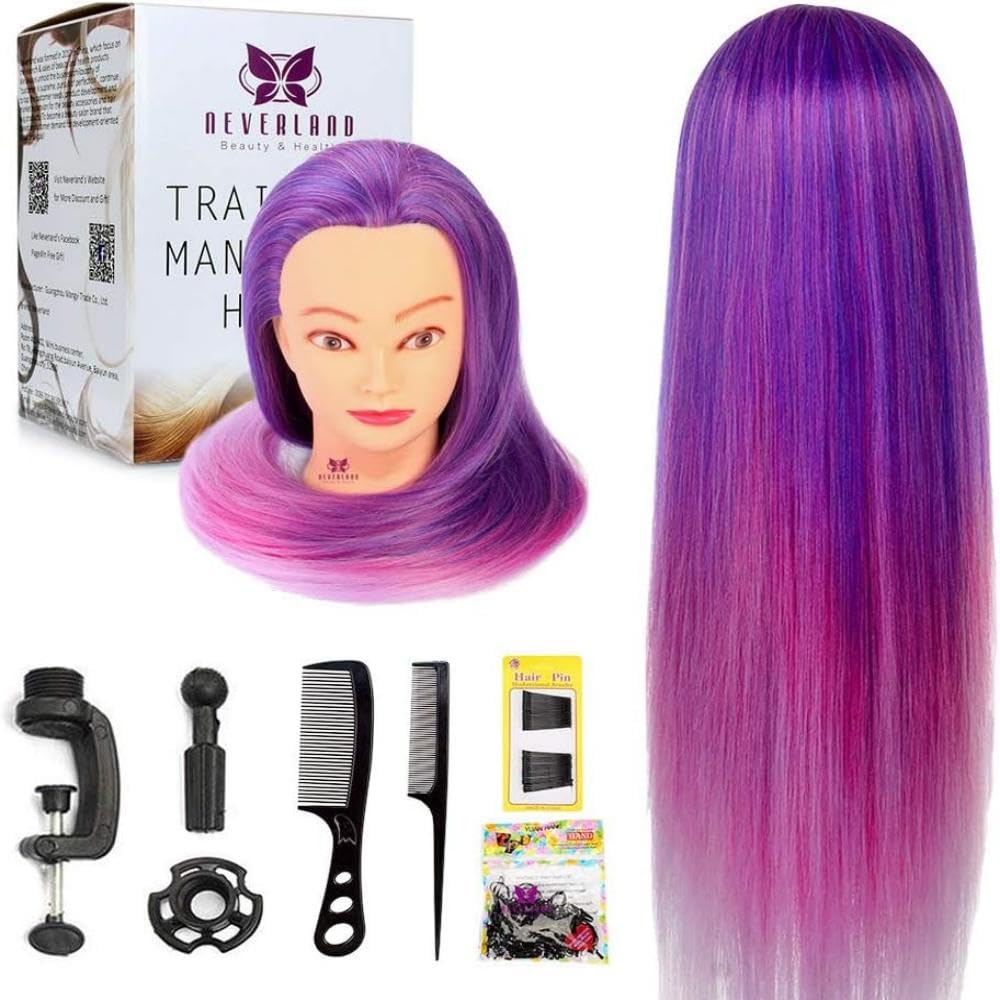Neverland Cabello para prácticas de peluquería, pelo sintético 64 cm, pelo lila de ensueño, juego de estilizados de trenzas.
