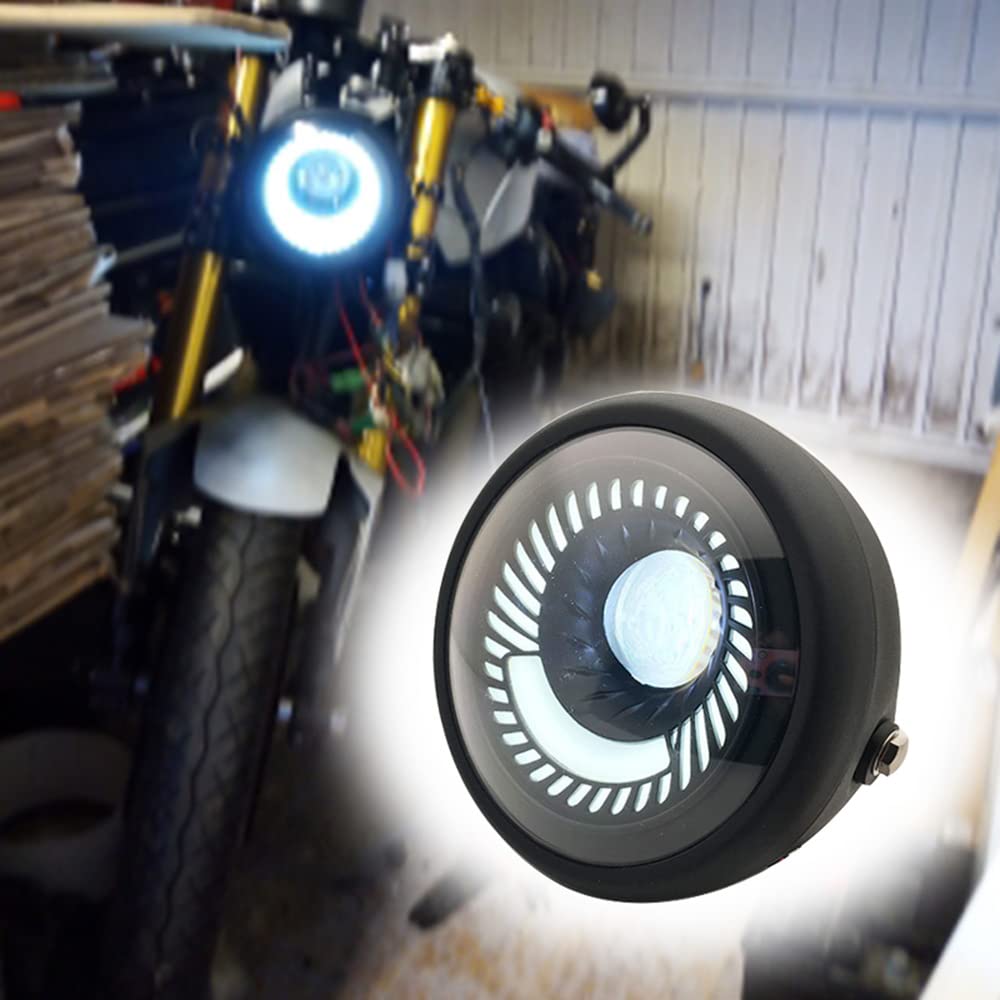 Phare LED Moto, TOTMOX 12V Phare LED Étanche 6,5 Pouces pour Moto Scooter Pickup Hors Route Compatible avec Harley-Davidson, Support de Montage Latéral en Spirale