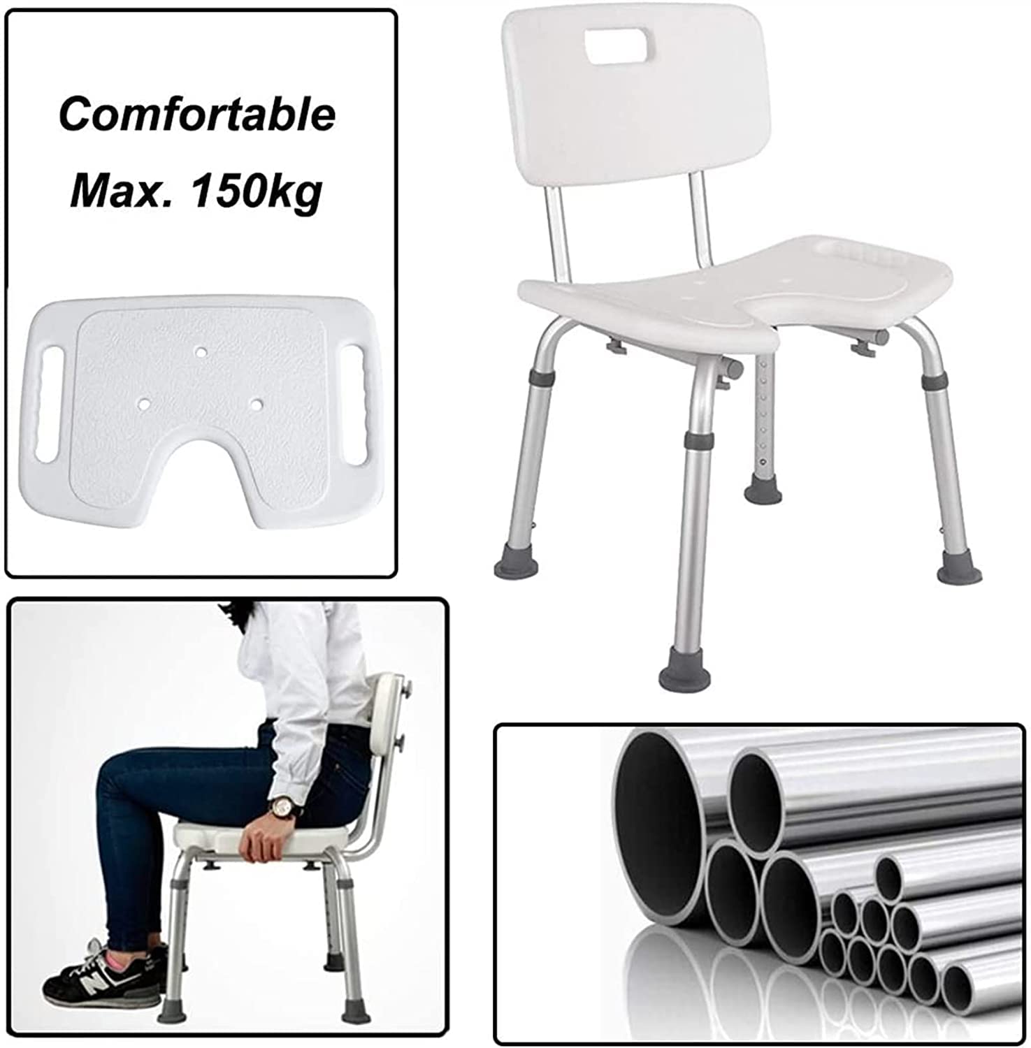 Taburete de Ducha para Personas Mayores con discapacidad, Asiento de baño Ajustable en Altura, diseño Antideslizante, sillas de Ducha con Respaldo, Bancos, Asiento de bañera, Silla de Ducha