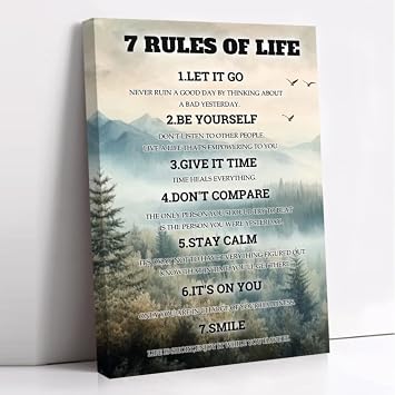 CCWORKERRY 7 Rules of Life Wall Art Inspirational Quotes Picture Wall Decor Motivational Painting for Classroom Office Decor FramedBrown,24L x 36W