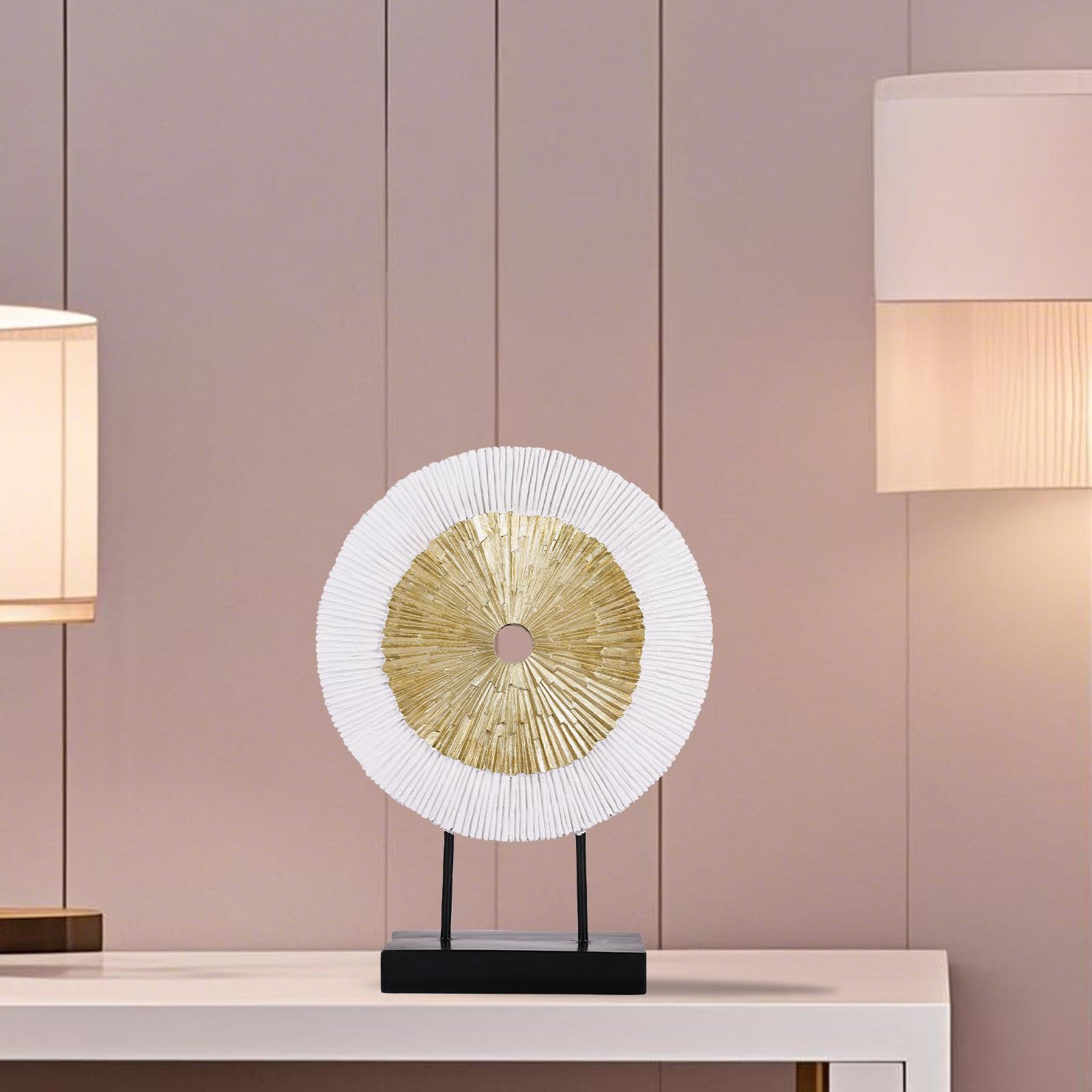 Scultura rotonda astratta in oro bianco, alta 30,5 cm, decorazione unica per la casa sopra l'armadio, tavolino da caffè, console, ufficio, ingresso, centrotavola (oro bianco)