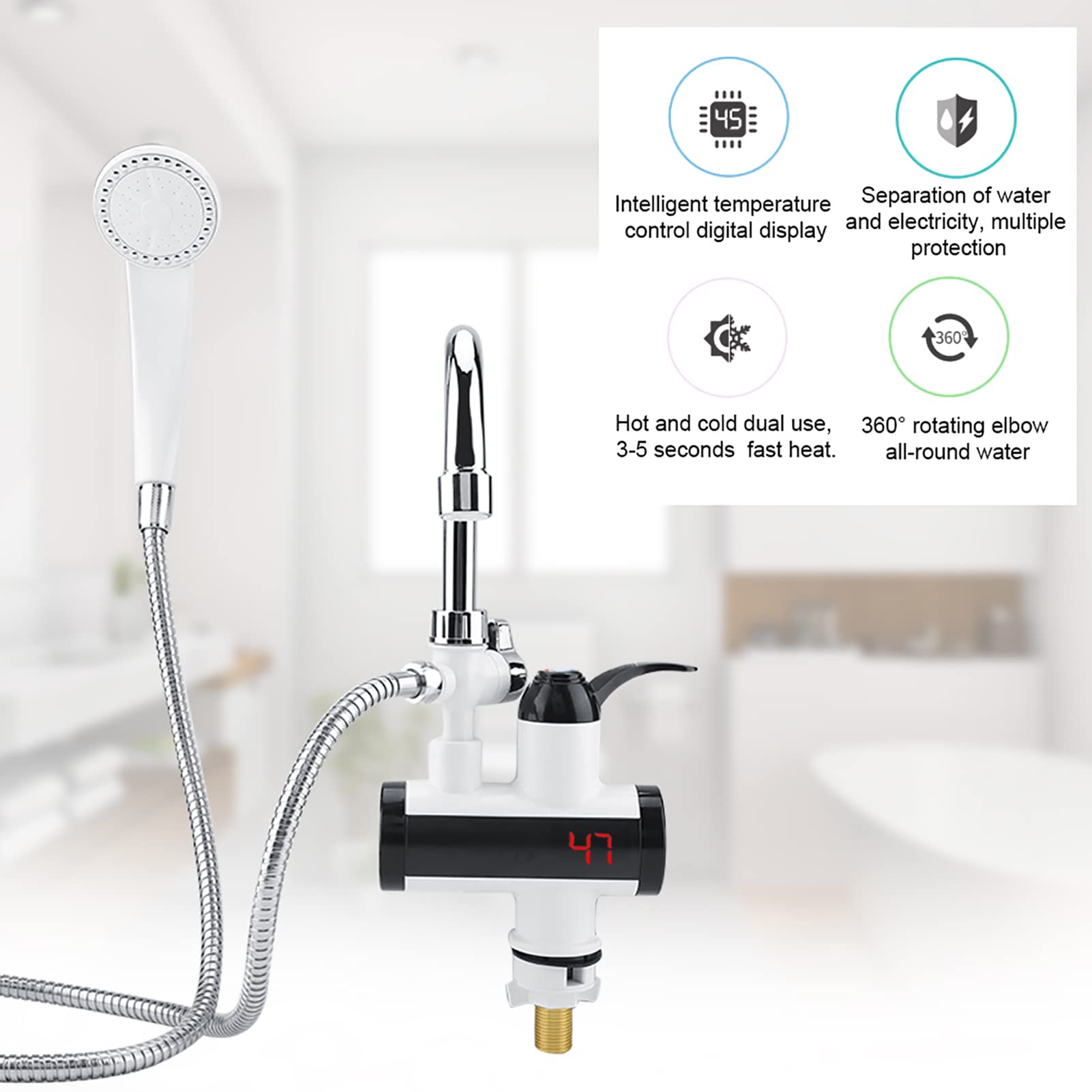 Douchekraan, warm en koud water, 360 graden verstelbare douche, badkamer douchekop, B
