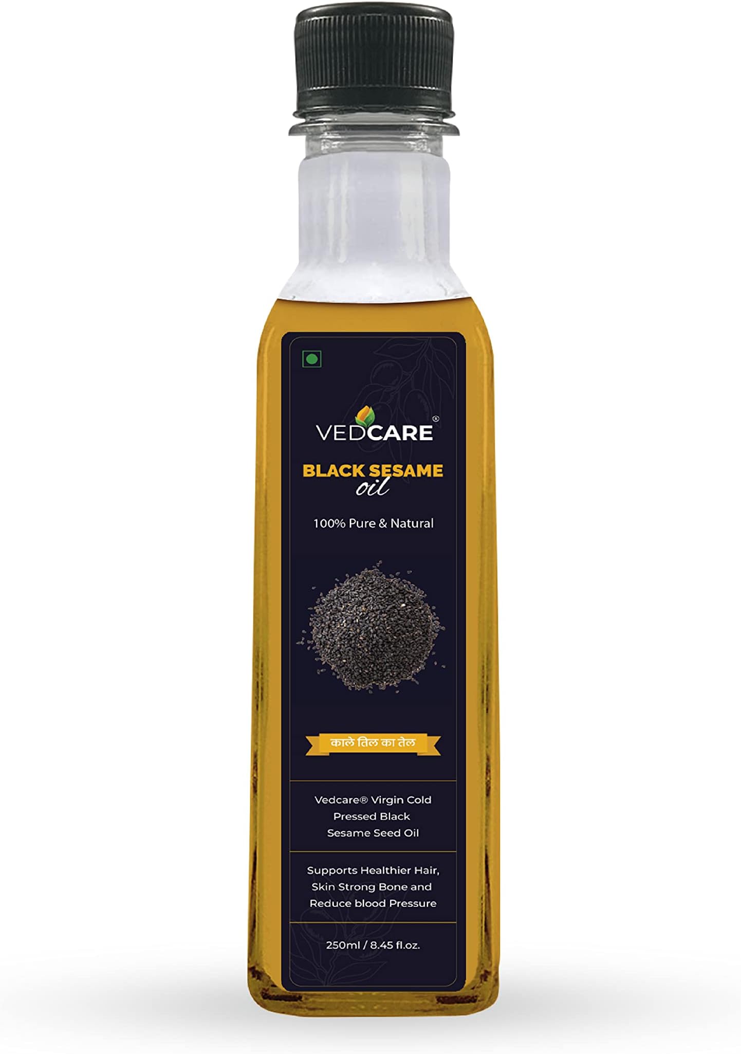 Virgin Cold Pressed Black Sesame Seed Oil/Til ka Tel for Cooking, Diet, Hair & Body Massage (250 ml)